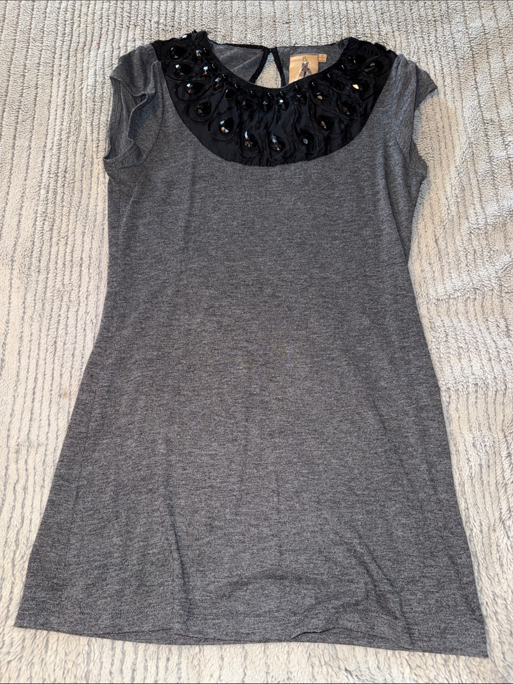 Grey Tunic Top with Beaded Black Yoke